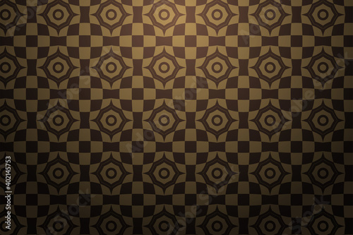 combination of square and circle target seamless pattern use soft and dark brown colors on dark gradient background. horizontal layout template design. 