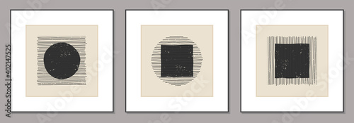 Trendy set of abstract creative minimal artistic hand sketched compositions