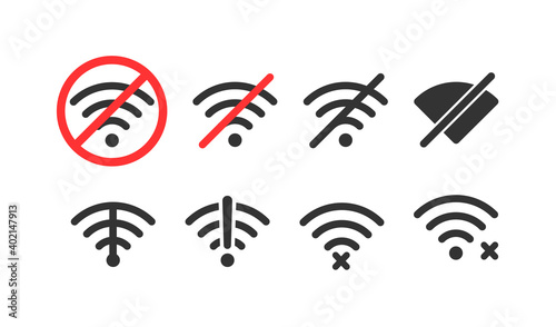 No Wi Fi signal. Wireless icon set. Vector illustration on white background photo