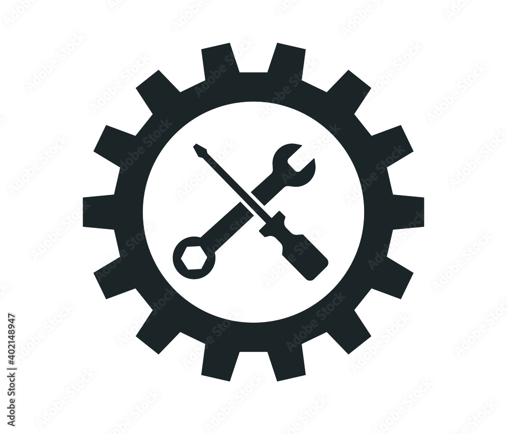 Service tool icon on white background. gear icon, technical assistance and service concept.