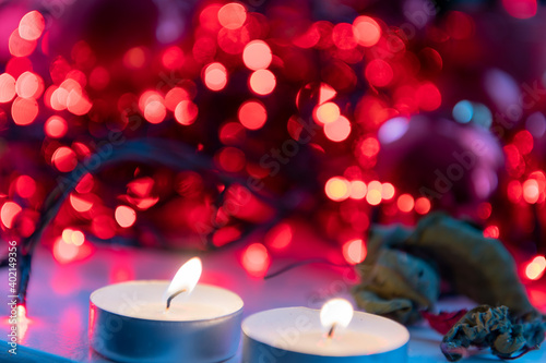 christmas candles on red background