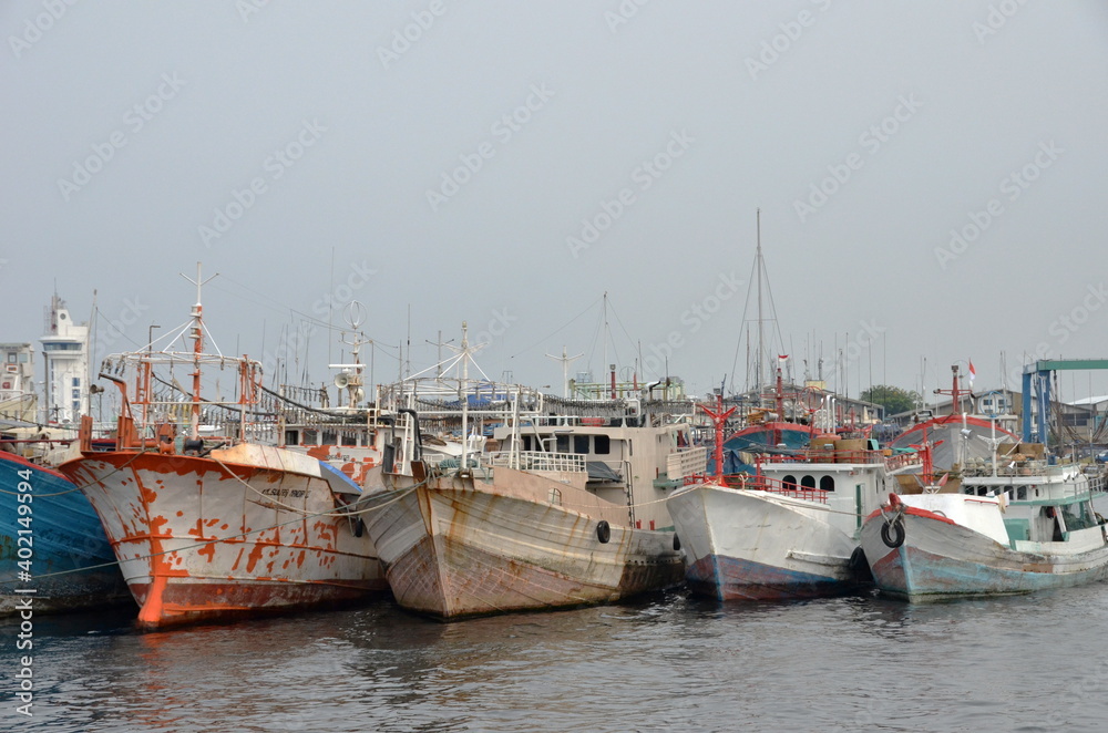 Small ships in the Muara Angke harbor, Jakarta, Indonesia
