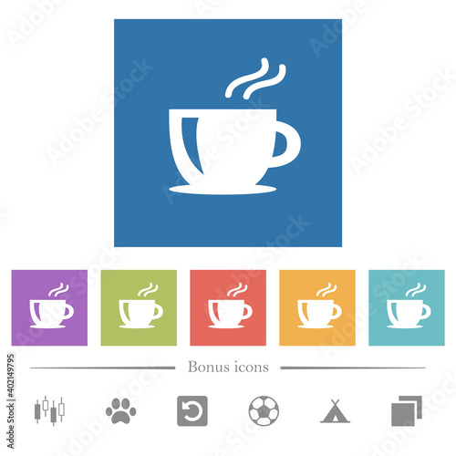 Cappuccino flat white icons in square backgrounds