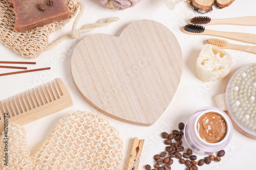 set for care and hygiene, bathroom accessories made from natural materials