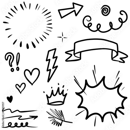Hand drawn set doodle elements for concept design isolated on white background. vector illustration.