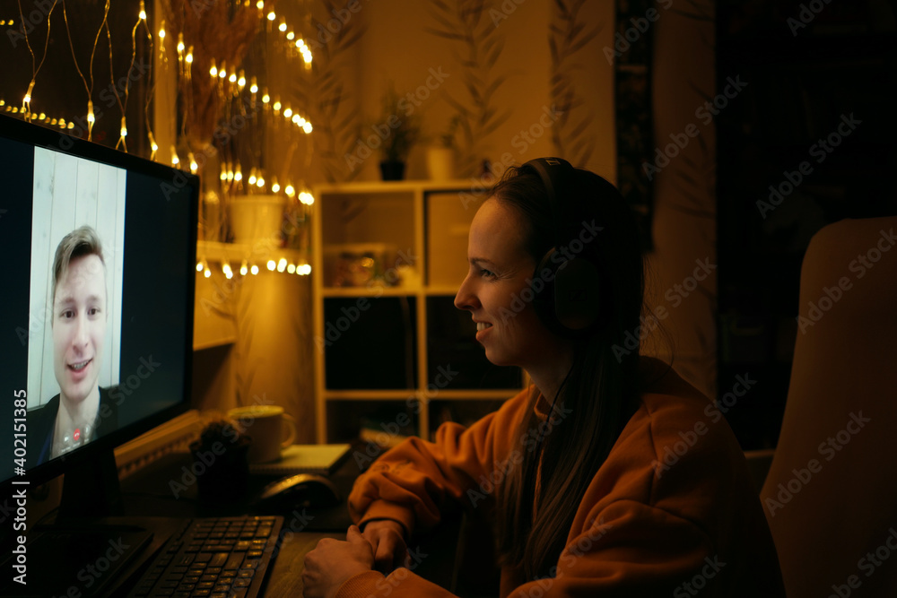 Wife and husband have festeve video call. Wife and husband have festeve video call.