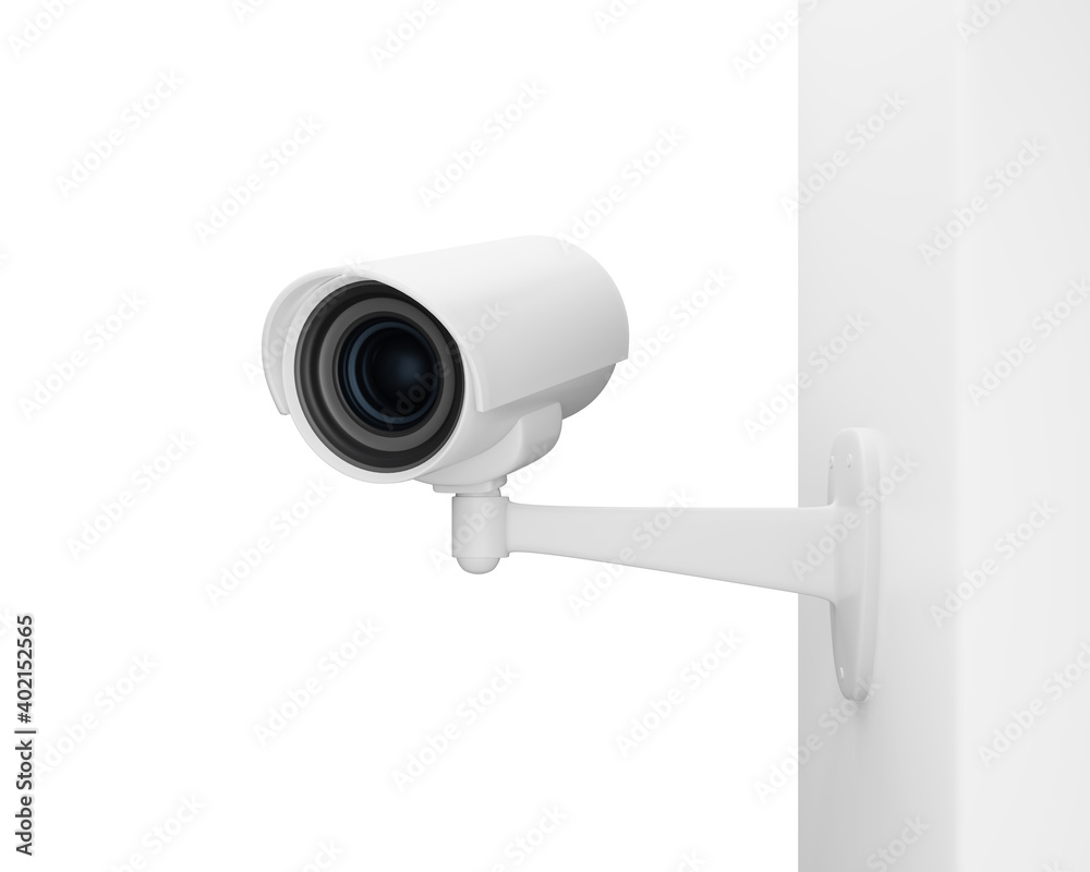 CCTV security camera on the wall on white background, 3d render CCTV security camera on the wall on white background, 3d render