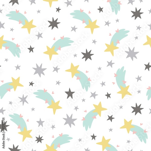 Seamless vector childish pattern with cute comets  stars. Creative scandinavian style kids texture for fabric  wrapping  textile  wallpaper  apparel.