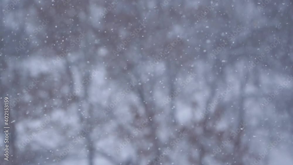 Closeup view video of fresh white snow falling down outdoors on winter snowy street. Abstract natural background. Closeup view video of fresh white snow falling down outdoors on winter snowy street. Abstract natural background.