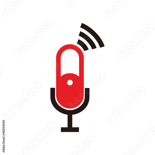 connection microphone icon for broadcast or podcast sign - red and black illustrations microphone icon isolated on white