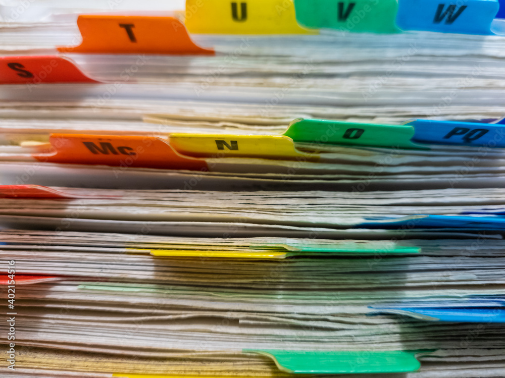 Obraz premium Paper card index filing system.