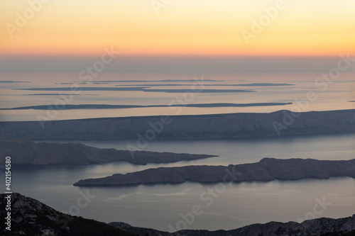 Sunset from the top of mountains in Velebit national park.