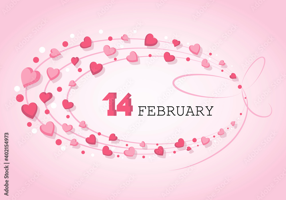 14 FEBRUARY. Happy Valentines Day. Oval frame, greeting card, background with hearts. Vector