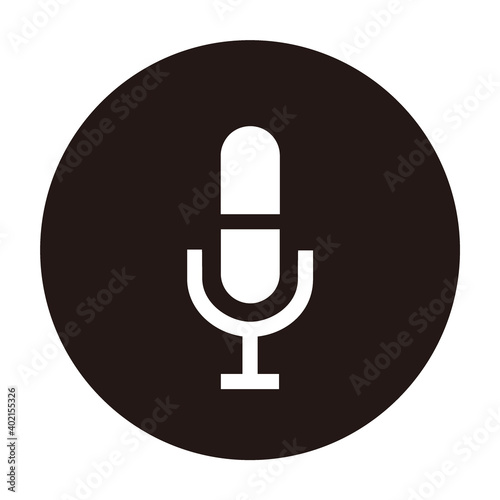 silhouette of separated microphone on a black circle background - silhouette of separated microphone for broadcast or podcast icon or logo