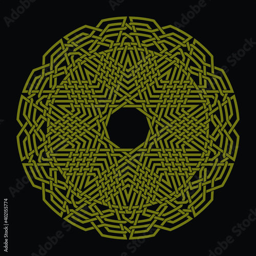 Celtic star Decagram vector pattern ornament with circular circle and floral geometric background inside single huge circular decagon lining vector background coloring book
 photo