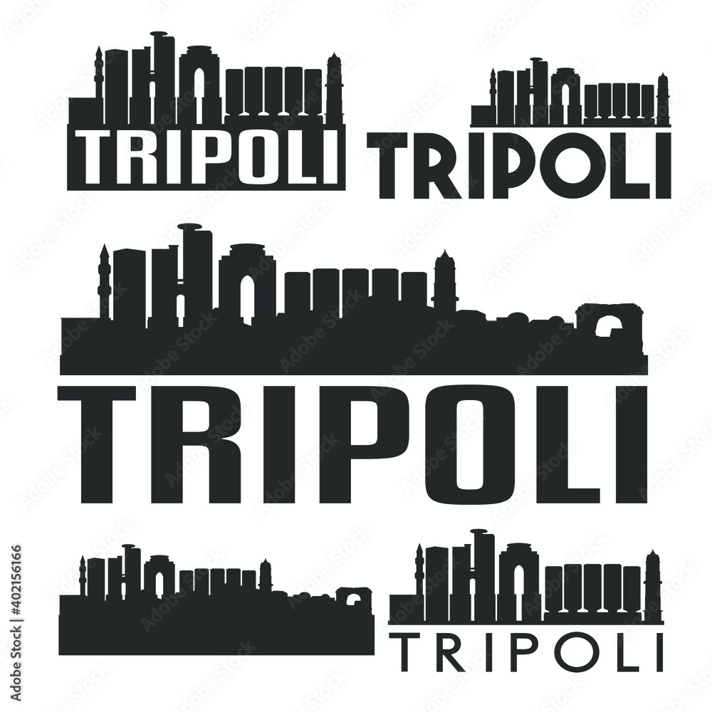 Tripoli Libya Flat Icon Skyline Vector Silhouette Design Set Logo Illustration.