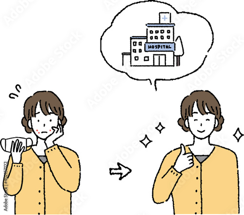 若い女性　マスクで肌荒れした女性のイラスト
タイトル clip art of young woman with rough skin by mask