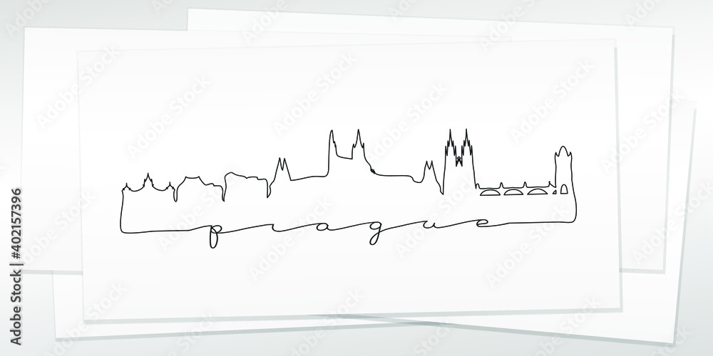 Prague, Czechia Doodle Skyline Hand Drawn. City One Line Art Illustration Landmark. Minimalistic Sketch Pen Background. Prague, Czechia Doodle Skyline Hand Drawn. City One Line Art Illustration Landmark. Minimalistic Sketch Pen Background.