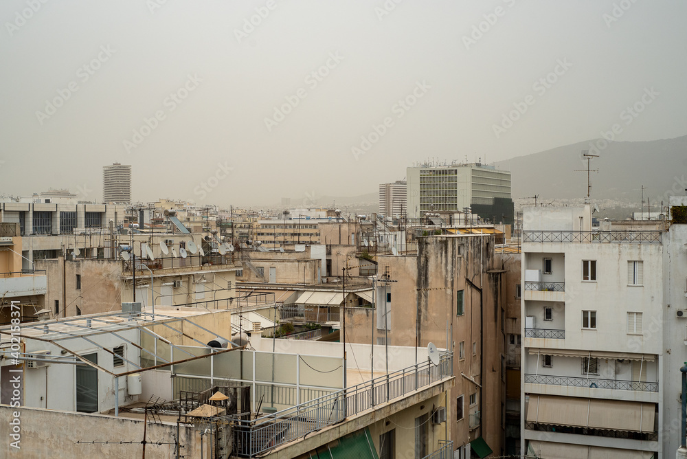 Fototapeta premium Athens, Greece - March 26, 2018: African dust in Athens