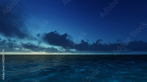 Beautiful tranquil natural vacation seascape with scenic ocean waves in tropical environment, deep clear transparent pure blue water background. A summer travel in paradise, peaceful 3D render