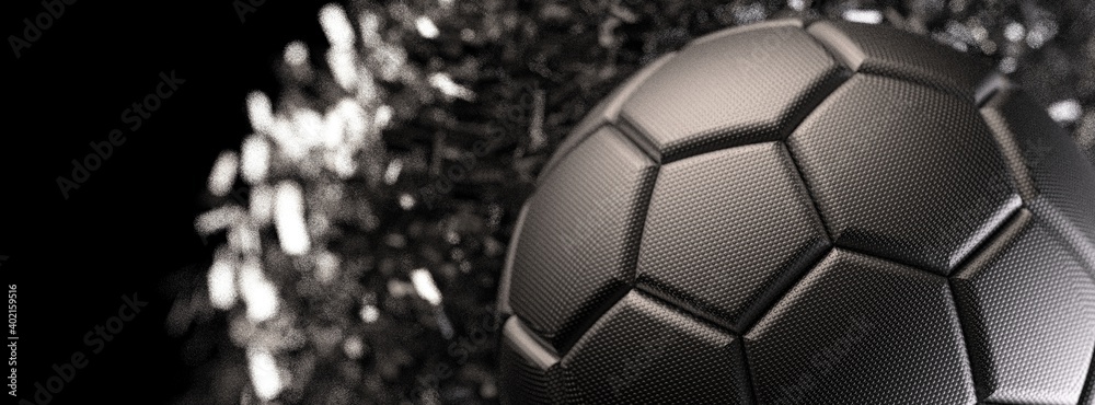 Naklejka premium Soccer ball with Particles under Black Background. 3D sketch design and illustration. 3D CG. 3D high quality rendering. 