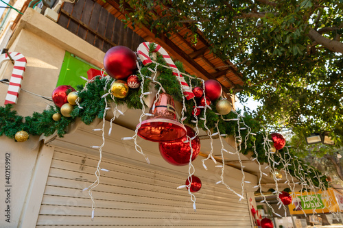 Decorated for  the celebration of Christmas Sderot Ben Gurion Street in the Haifa city in northern Israel photo