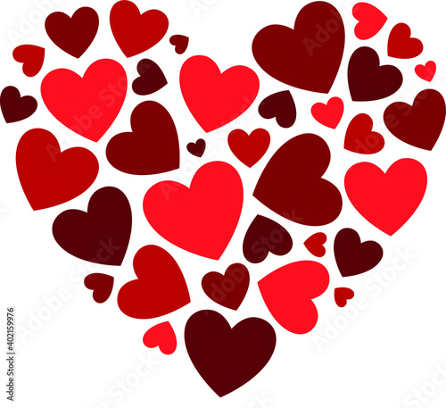 Red hearts within heart shape composition. St Valentine's vector illustration.
