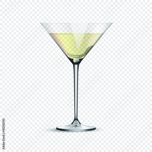 Glass for carbonated and alcoholic drinks isolated on transparent background Realistic glass. Vector illustration