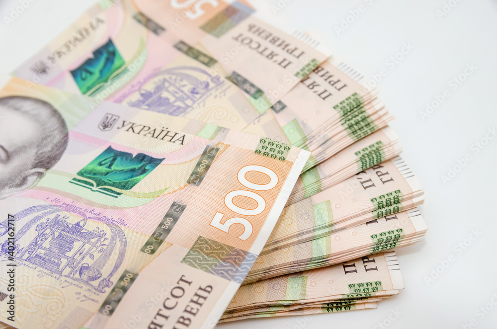 Ukrainian hryvnia, new banknotes of 500 hryvnia. Hryvnia (UAH.) Close-up. Ukrainian hryvnia, new banknotes of 500 hryvnia. Hryvnia (UAH.) Close-up.
