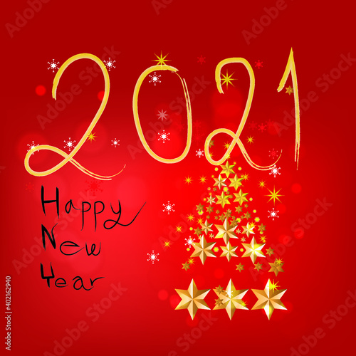 2021 HAPPY NEW YEAR script text hand lettering. Design template Celebration typography poster, banner or greeting card