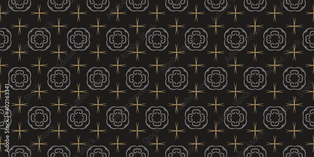 Decorative ornament of gray gold shades on a black background. Seamless wallpaper texture. Vector illustration for design. Decorative ornament of gray gold shades on a black background. Seamless wallpaper texture. Vector illustration for design.
