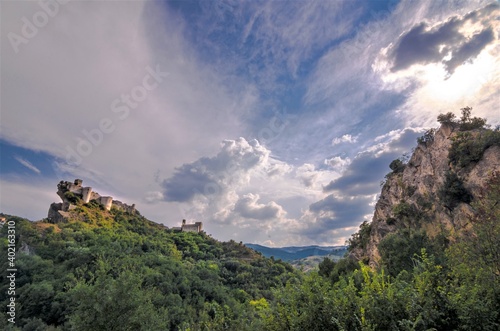 View of the Abruzzo landscape with Roccascalegna castle in the background