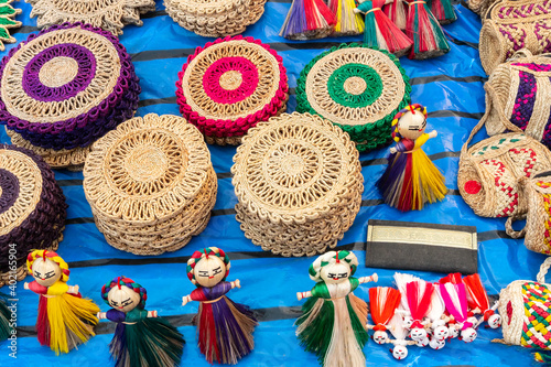 Handmade jute products on display for sale, handicrafts show during Handicraft Fair in Kolkata, West Bengal, India - the biggest handicrafts fair in Asia.