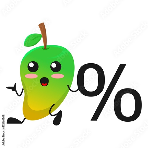 vector illustration of cute mango fruit business or character with persent. cute mango fruit Concept White Isolated. Flat Cartoon Style Suitable for Landing Page, Banner, Flyer, Sticker.