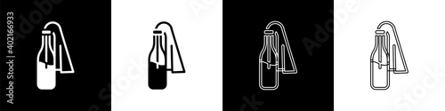 Set Cocktail molotov icon isolated on black and white background. Vector.