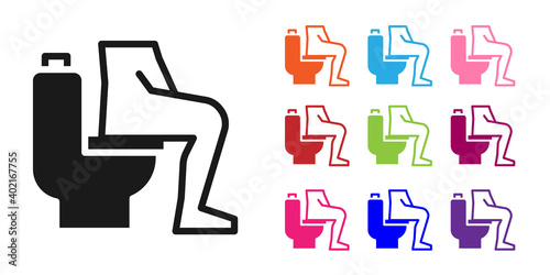 Black Men sitting on the toilet and Constipation are experiencing severe abdominal pain icon isolated on white background. Set icons colorful. Vector.