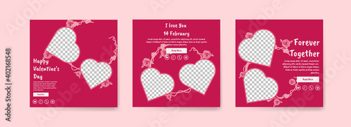 Collection of Valentine's Day social media posts. Offer social media banners. vector photo frame mockup illustration.