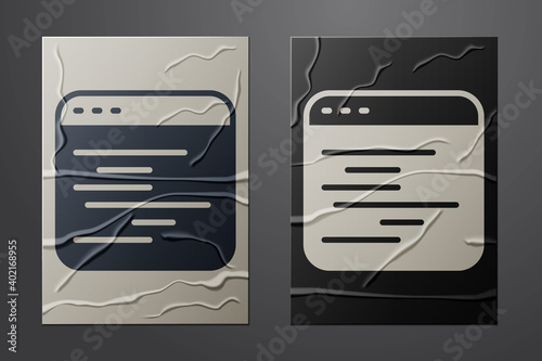 White Software, web developer programming code icon isolated on crumpled paper background. Javascript computer script random parts of program code. Paper art style. Vector.