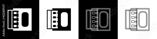Set Open matchbox and matches icon isolated on black and white background. Vector.