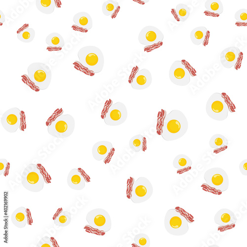 Fototapeta Naklejka Na Ścianę i Meble -  Seamless vector pattern with eggs, bacon for kitchen textiles and other