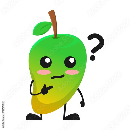 vector illustration of cute mango fruit or character question confused. cute mango fruit Concept White Isolated. Flat Cartoon Style Suitable for Landing Page, Banner, Flyer, Sticker.