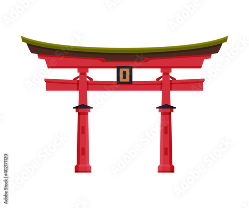 Japanese Torii Gate as Famous City Landmark and Travel and Tourism Symbol Vector Illustration