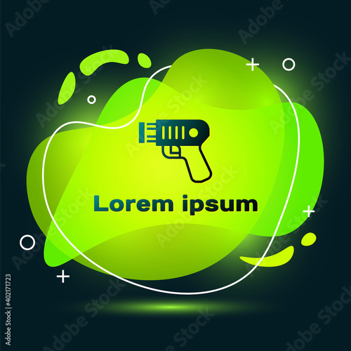 Black Police electric shocker icon isolated on black background. Shocker for protection. Taser is an electric weapon. Abstract banner with liquid shapes. Vector.