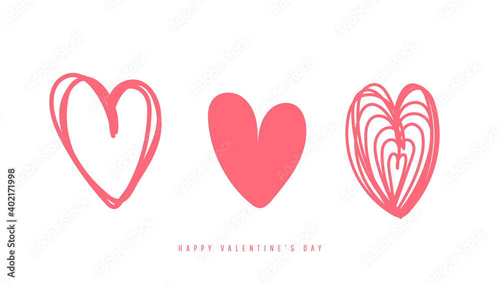 Minimal love heart shape icons set isolated on white background
