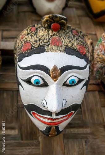 Malang, Indonesia (12-25-2020) - a photo of a white face Malangan mask