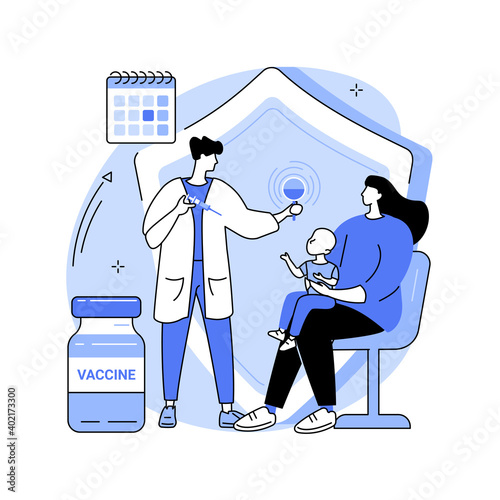 Infant and child vaccination abstract concept vector illustration. Infant, baby and child vaccine, newborn vaccination schedule, protection from childhood infectious diseases abstract metaphor.