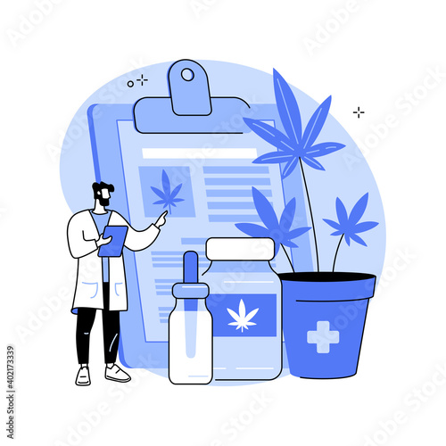 Medical marijuana abstract concept vector illustration. Medical cannabis, cannabinoids drugs, diseases and conditions treatment, cancer pain relief, hemp market, cultivation abstract metaphor.