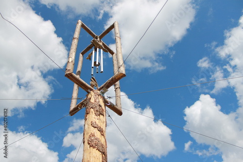 sky, cross, construction, blue, crane, religion, wood, wooden, clouds, symbol, industry, sign, building, faith, old, pole, tower, christ, power, architecture, equipment, cloud, church