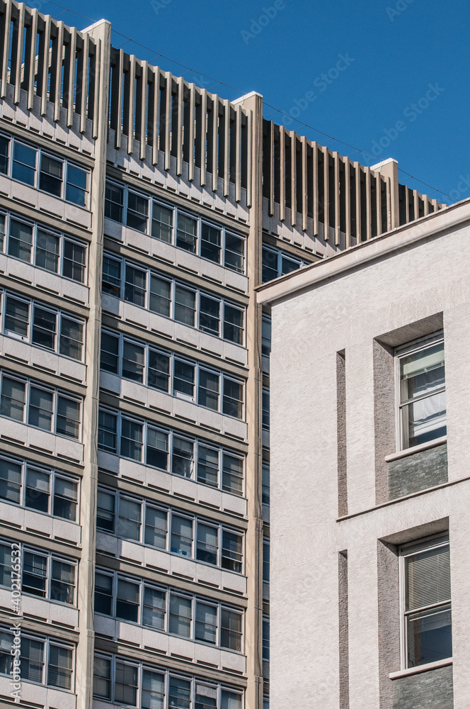 Perspective of the modern square building facade