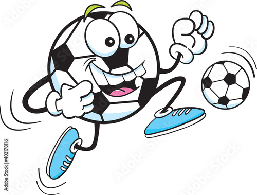 Cartoon illustration of a happy soccer ball kicking a ball.